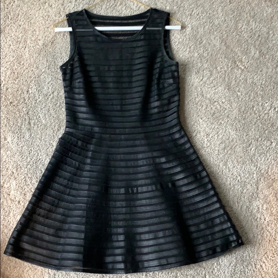 Black Leather And Sheer Mini Parker Dress